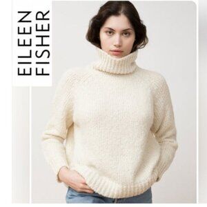 Eileen Fisher Cream Turtleneck Sweater Size M Organic Cotton Knit Pullover